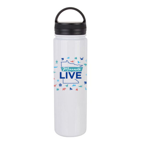 23oz Stainless Steel Flask Bottle w/Portable Lid - Sublimated Logo Thumbnail